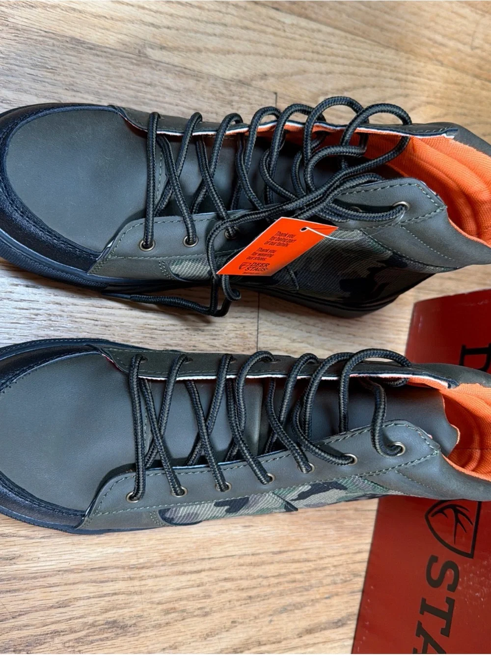 Deer Stags Blaze Jr Olive Camo High-Top Sneakers with Orange Lining 6m